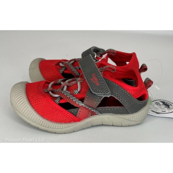 OshKosh B'gosh Toddler size 7 Red and Gray Sandals with hook and loop fasteners - Picture 3 of 8